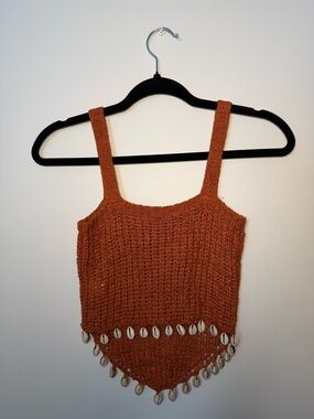 Forever 21 Rust Crochet Shell-Trim Cropped Tank